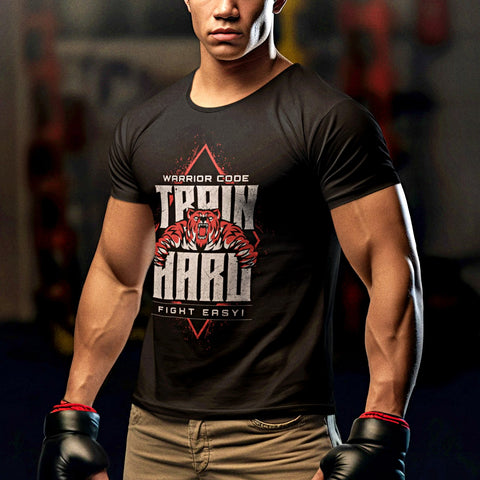 Train Hard Fight Easy Motivational T Shirt