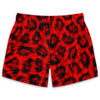 realistic red leopard fur mid thigh cut swim trunks - King Killers Apparel