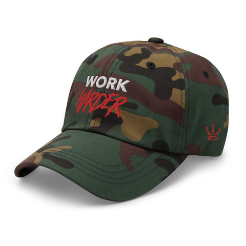 WORK HARDER Motivational Dad hat, Green Camo - King Killers